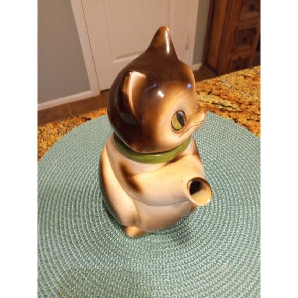 Vintage CMI 8.5" Porcelain Kitty Cat Teapot w/ Green Collar Made in Japan 1972 - Picture 7 of 15